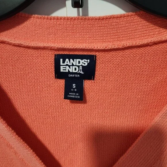 Lands End Cropped V-Neck Women's Long Sleeve Coral Cardigan- Small - Picture 2 of 5